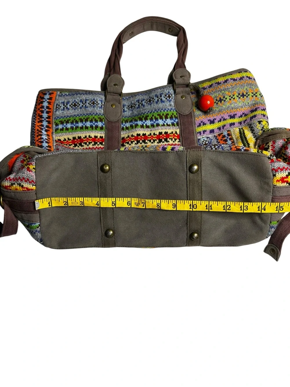 Free People Weekender Woven Tote Bag Boho Tribal Knit Orange Lined OS